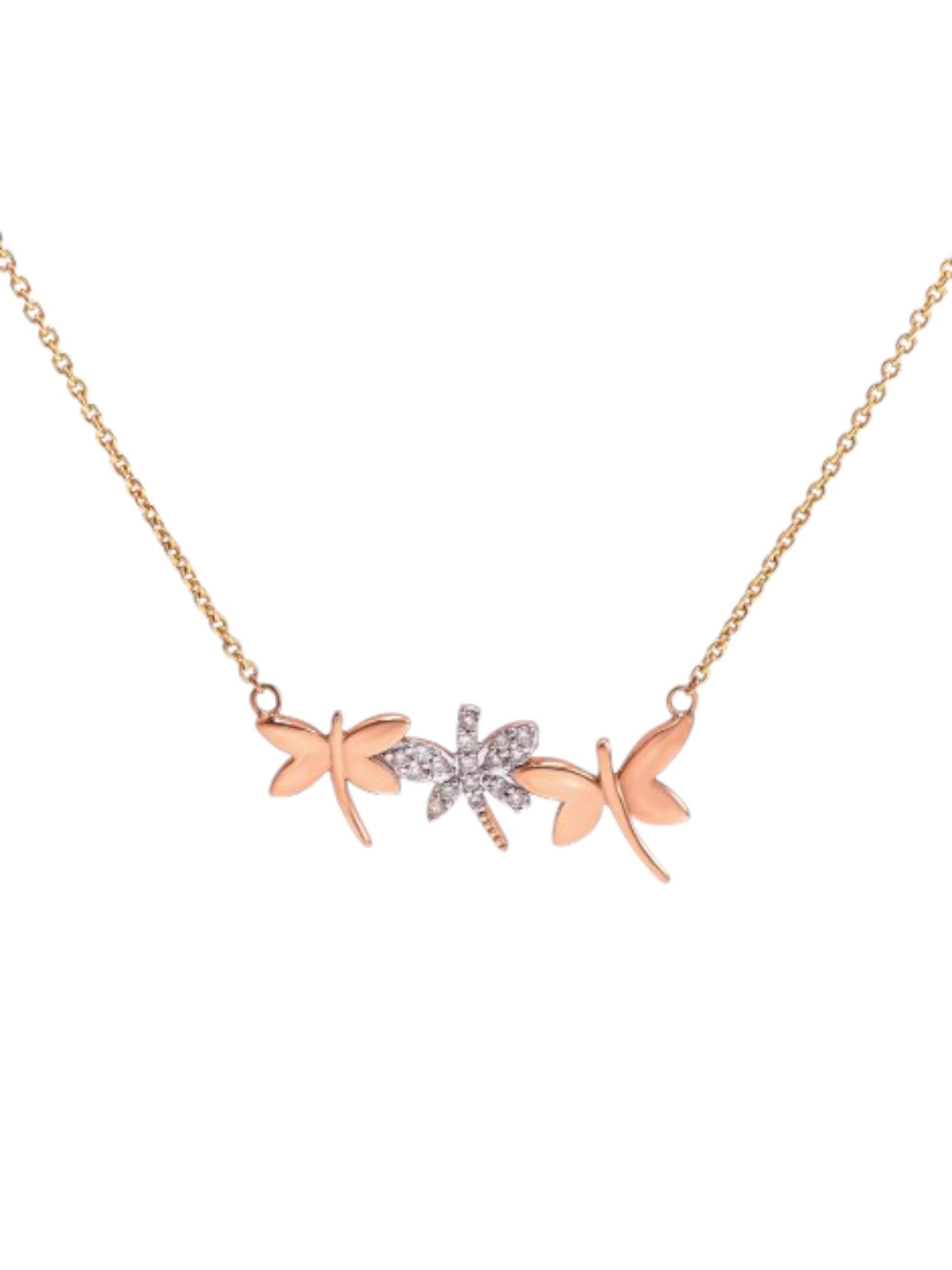 925 Sterling Silver Stylish Butterfly Design CZ Stones Rose Gold Plated Pendant With Chain For Women By Kesardeep